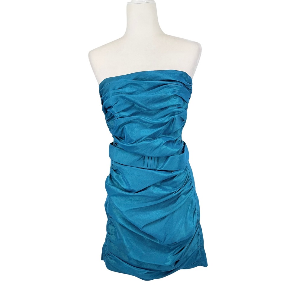 Jessica McClintock‎ Gunne Sax Dress Womens 11 Teal Belted Ruched Strapless